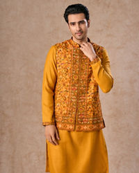 Manyavar Men Mustard Yellow Splendor Kurta Jacket Set