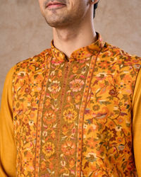 Manyavar Men Mustard Yellow Splendor Kurta Jacket Set