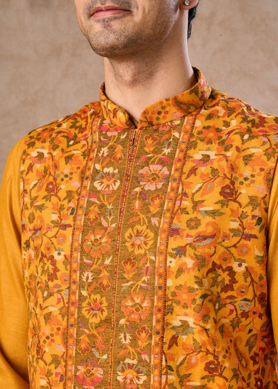 Manyavar Men Mustard Yellow Splendor Kurta Jacket Set