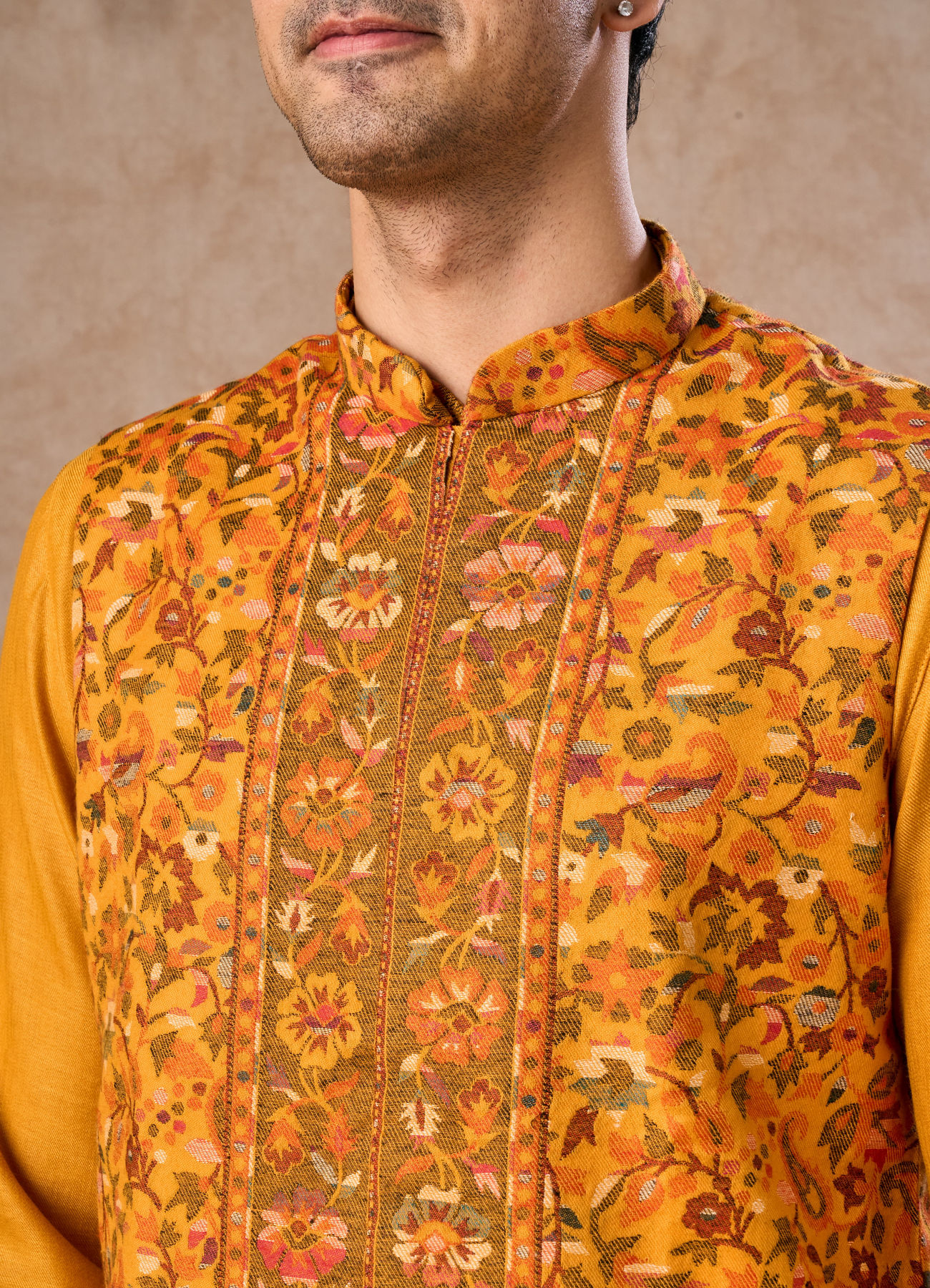 Manyavar Men Mustard Yellow Splendor Kurta Jacket Set