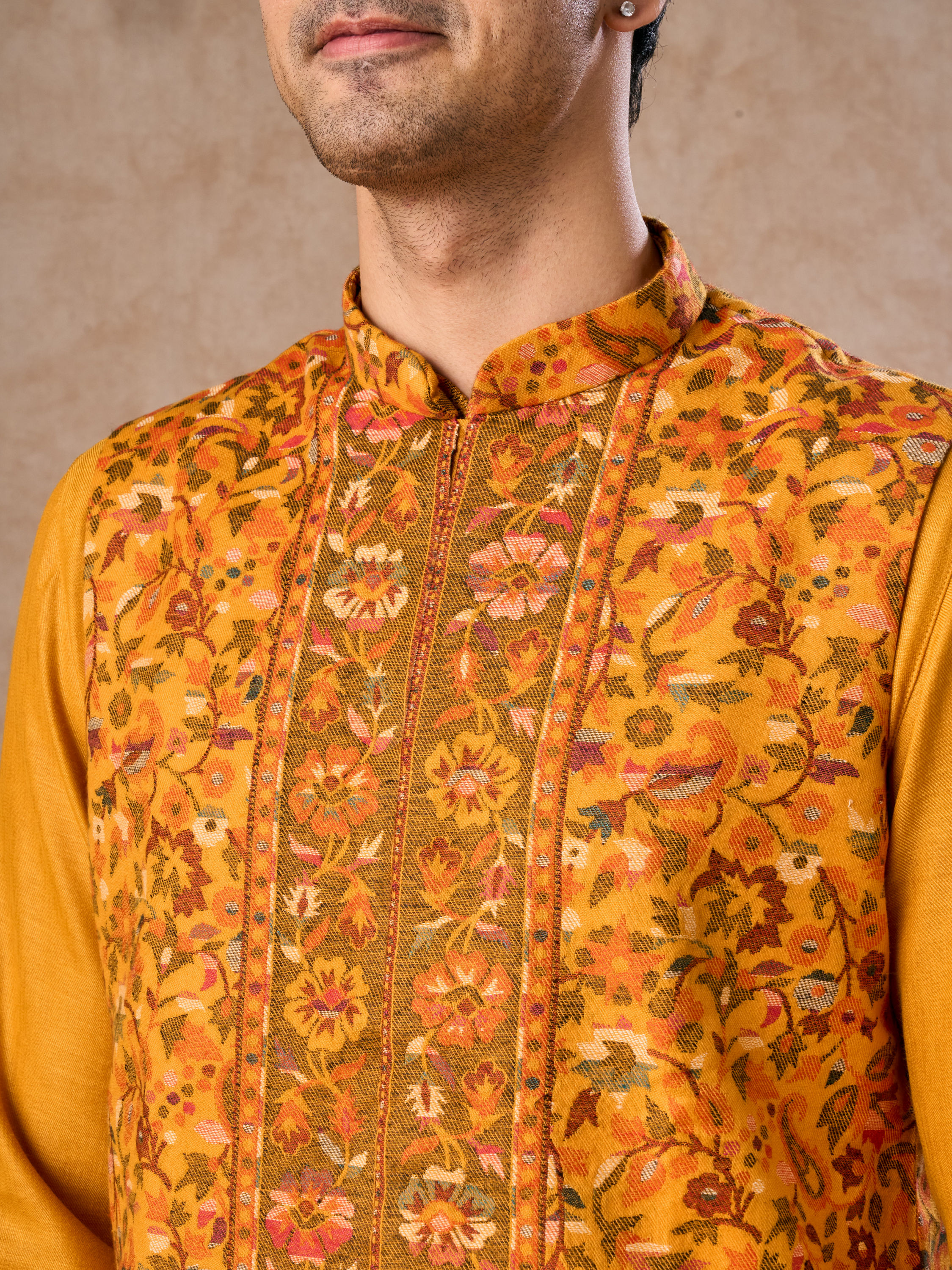 Manyavar Men Mustard Yellow Splendor Kurta Jacket Set