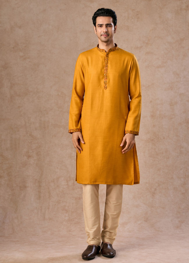Manyavar Men Mustard Yellow Splendor Kurta Jacket Set