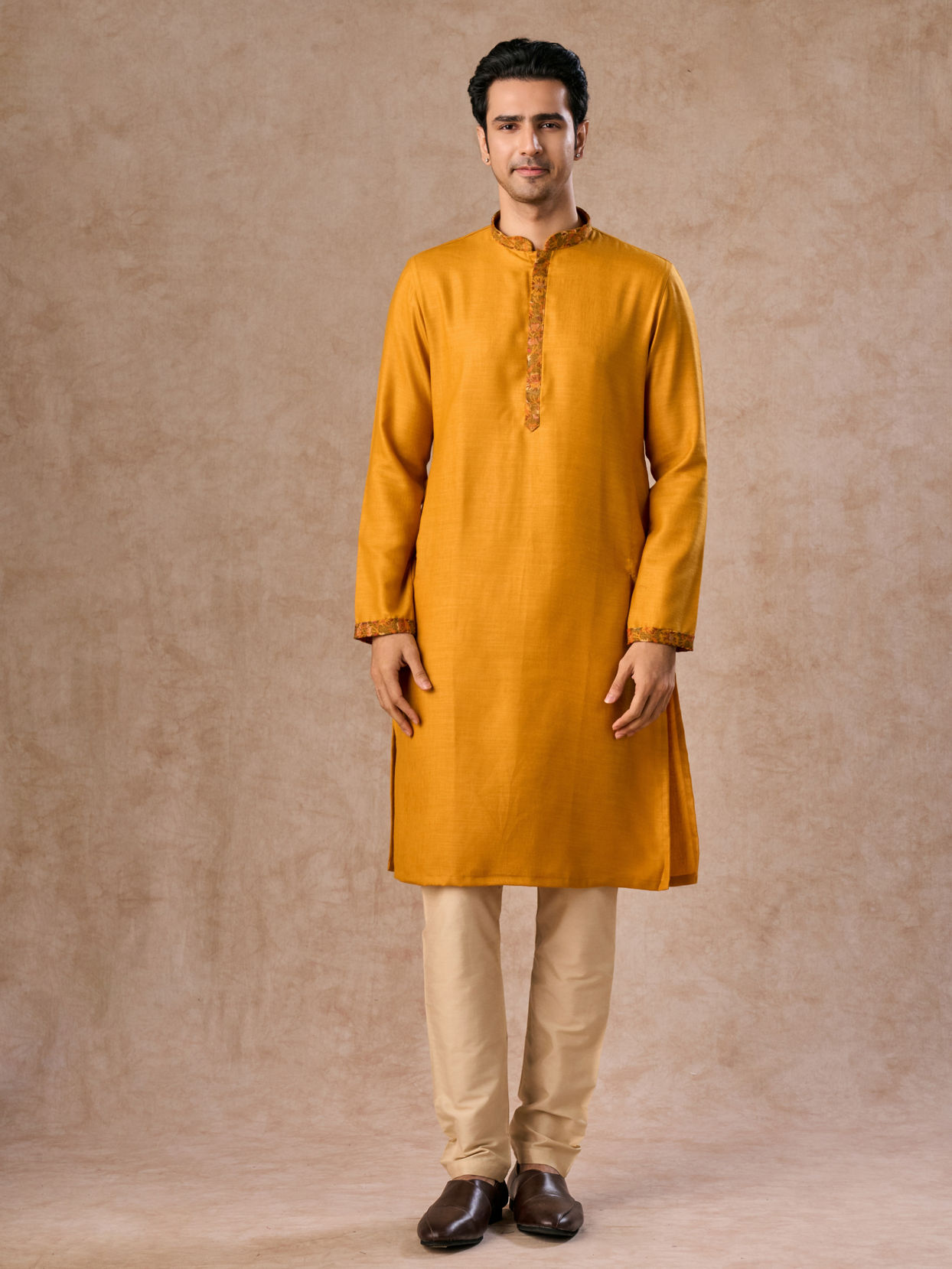 Manyavar Men Mustard Yellow Splendor Kurta Jacket Set