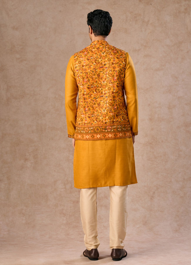 Manyavar Men Mustard Yellow Splendor Kurta Jacket Set