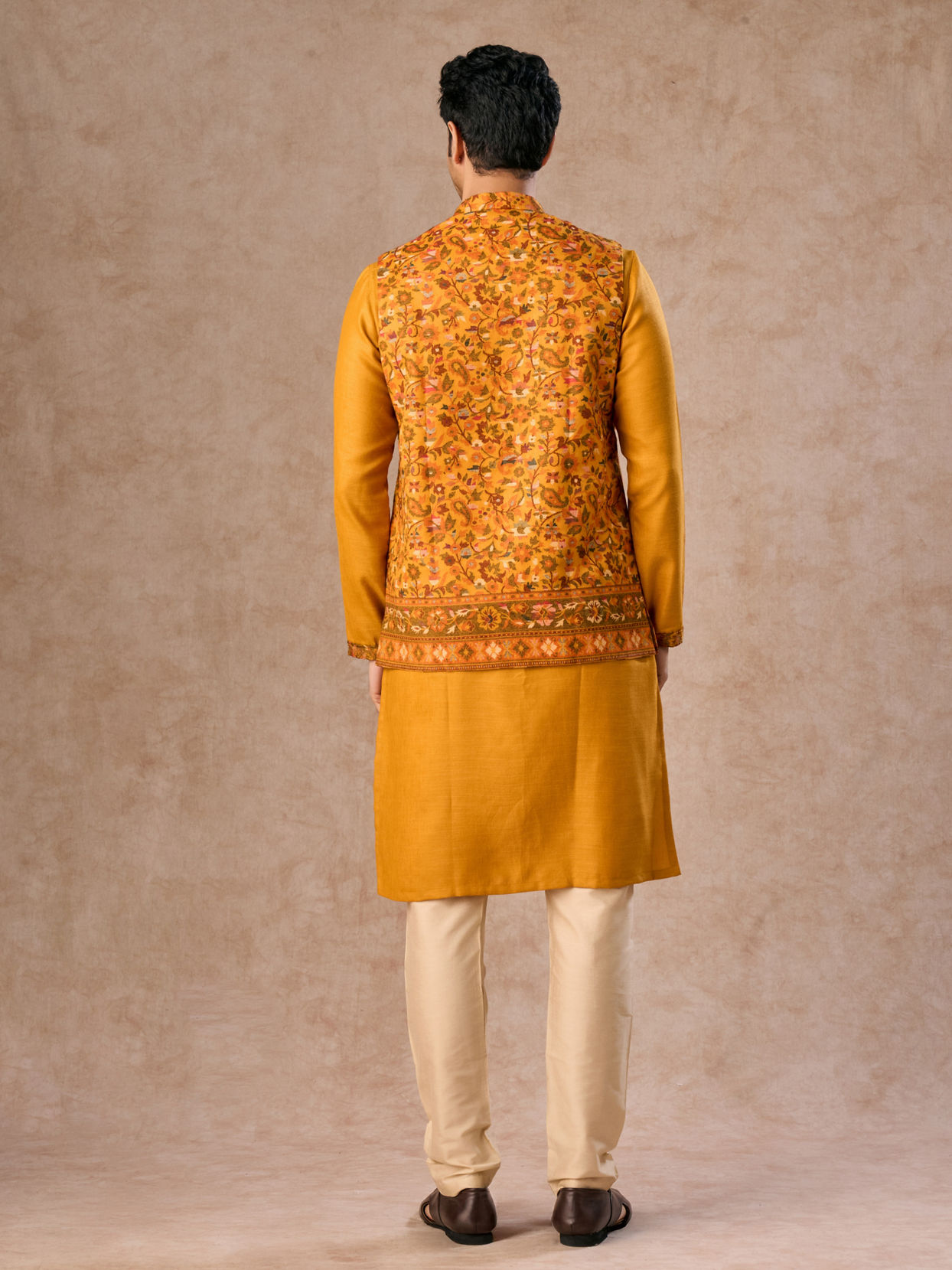 Manyavar Men Mustard Yellow Splendor Kurta Jacket Set