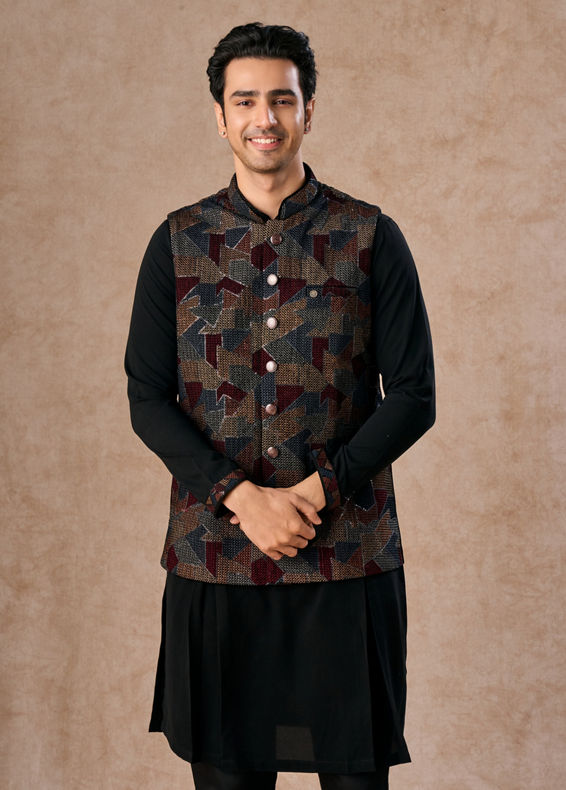 Manyavar Men Blue Elegance Kurta Jacket Set