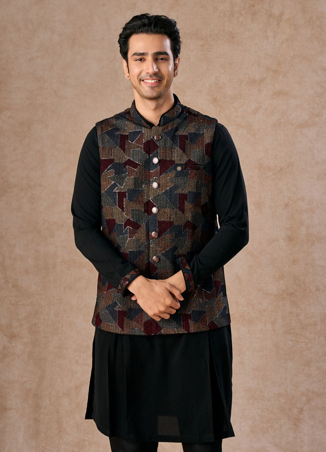 Manyavar Men Blue Elegance Kurta Jacket Set