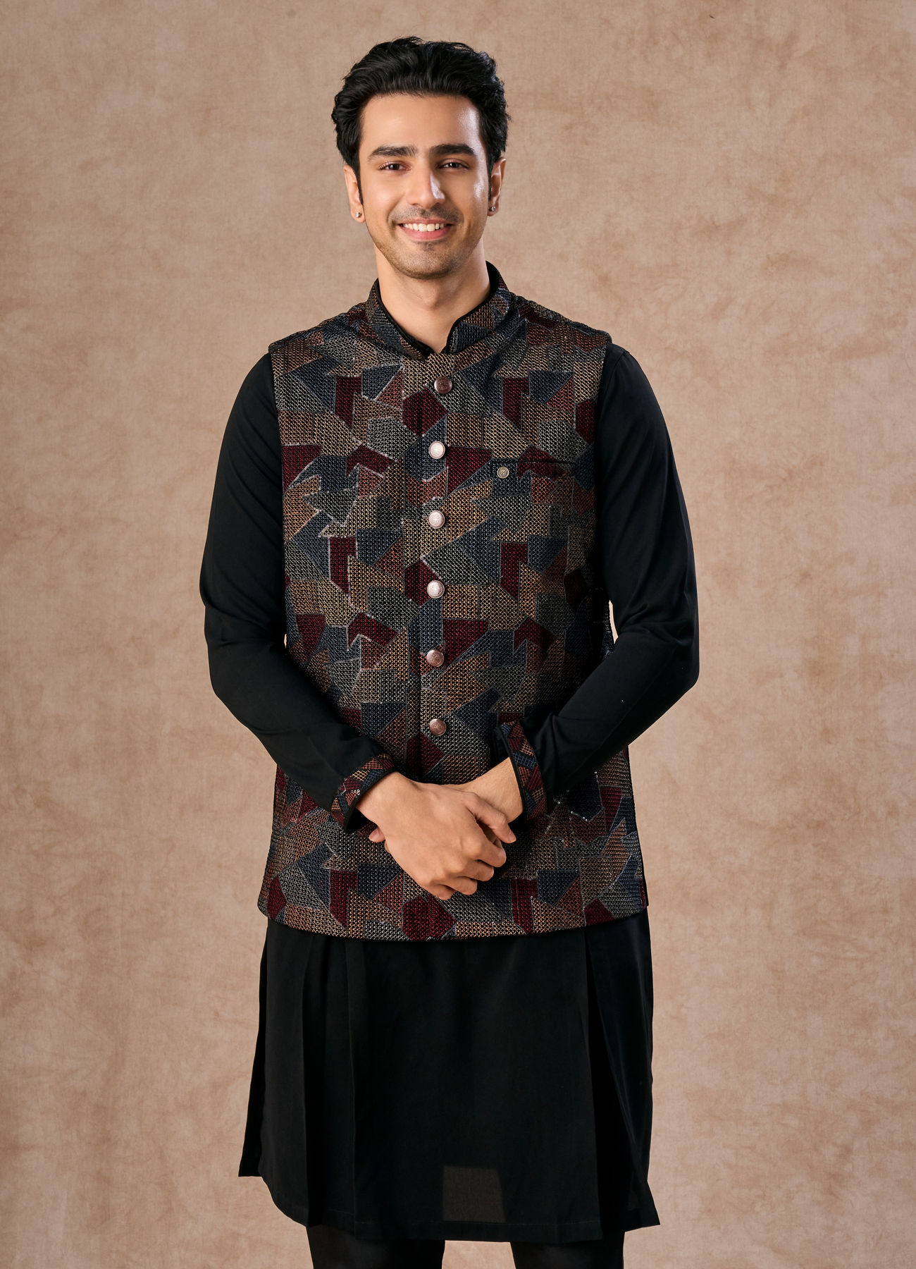 Manyavar Men Blue Elegance Kurta Jacket Set