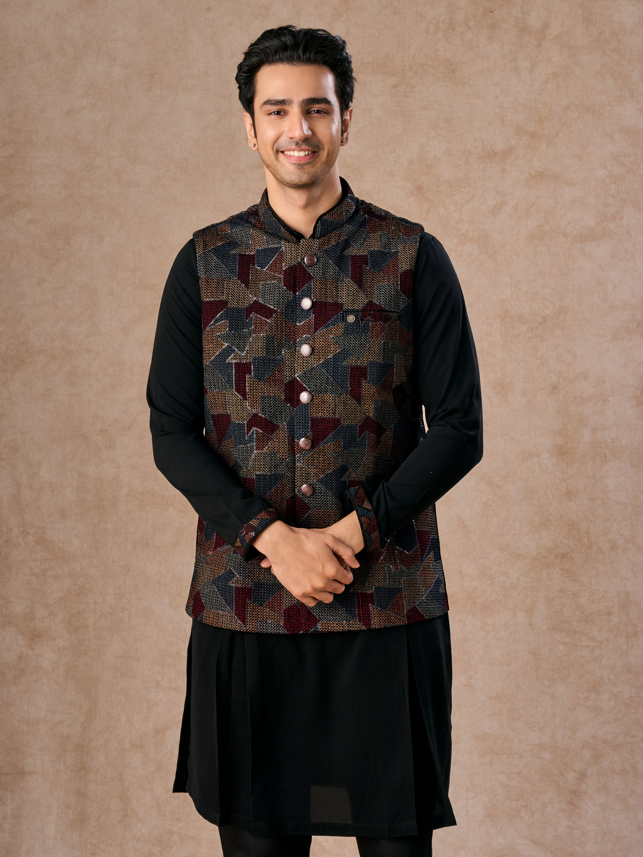 Manyavar Men Blue Elegance Kurta Jacket Set