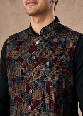 Manyavar Men Blue Elegance Kurta Jacket Set