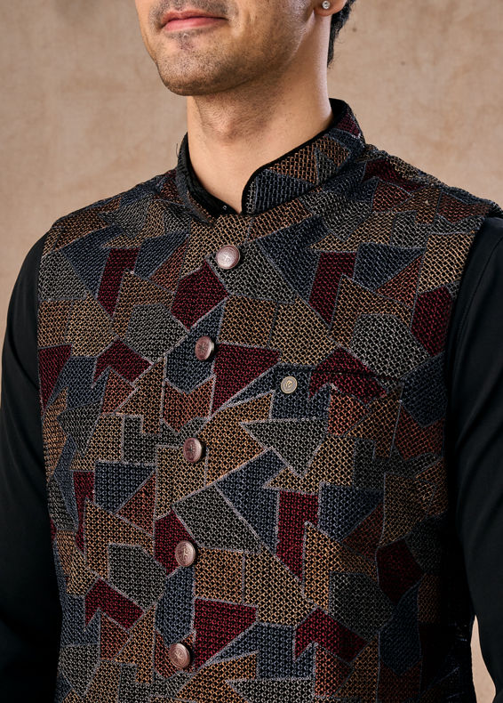 Manyavar Men Blue Elegance Kurta Jacket Set