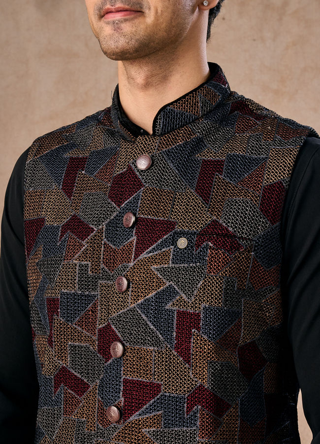 Manyavar Men Blue Elegance Kurta Jacket Set