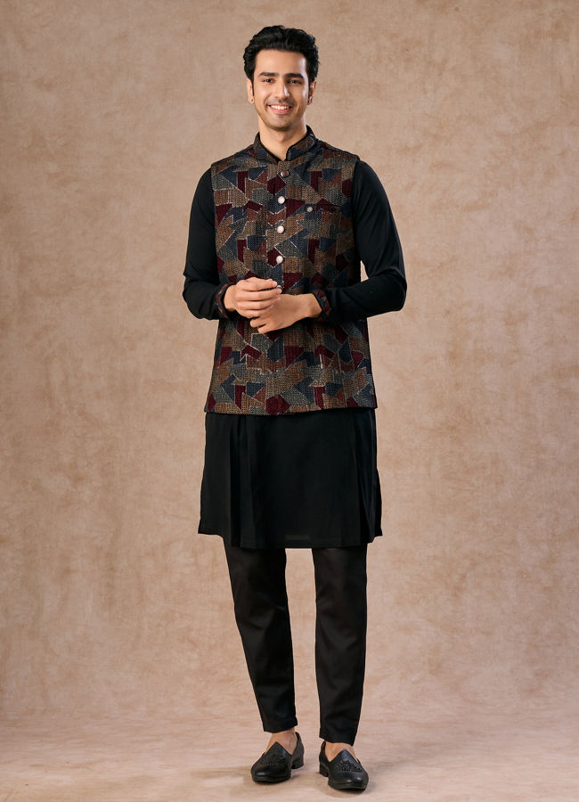 Manyavar Men Blue Elegance Kurta Jacket Set