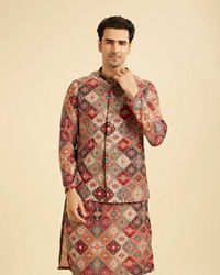 Manyavar Men Festive Fiesta Orange Kurta Jacket Set