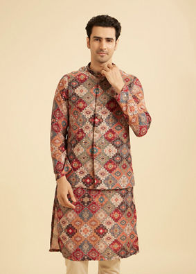 Manyavar Men Festive Fiesta Orange Kurta Jacket Set