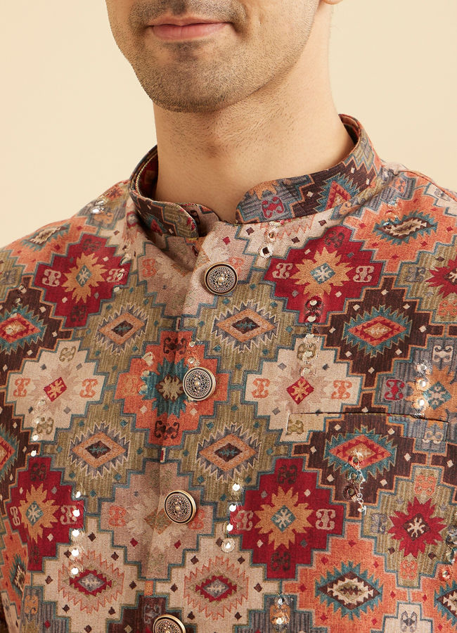 Manyavar Men Festive Fiesta Orange Kurta Jacket Set