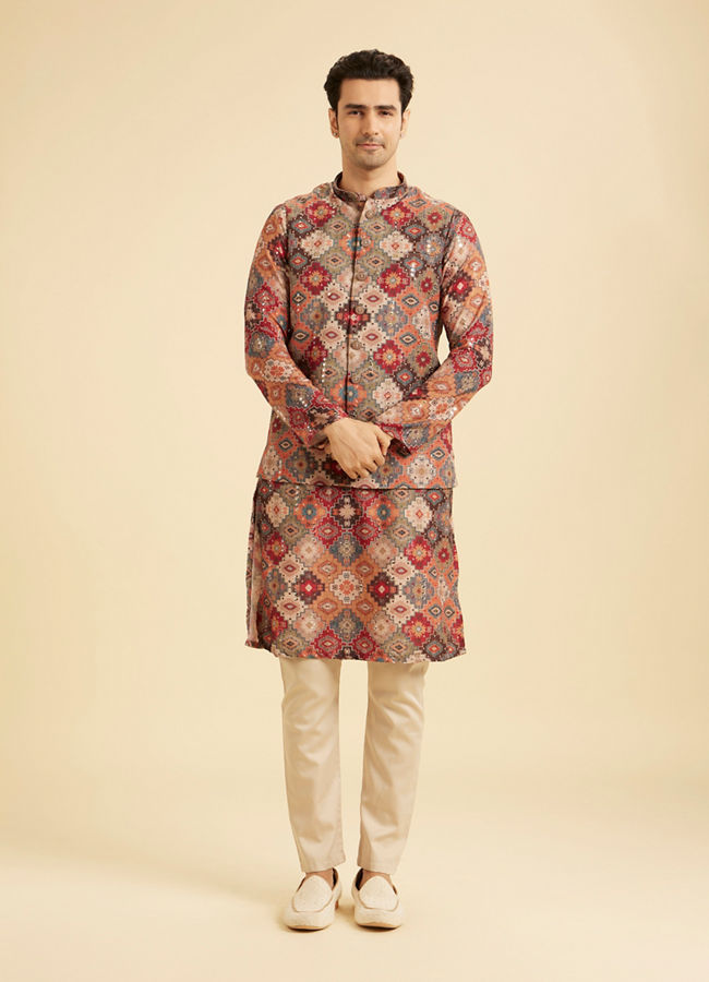 Manyavar Men Festive Fiesta Orange Kurta Jacket Set