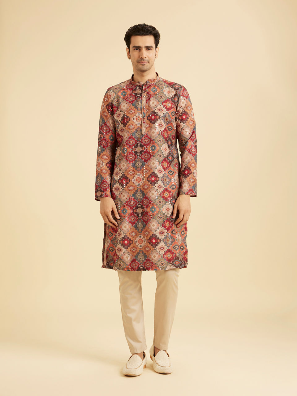 Manyavar Men Festive Fiesta Orange Kurta Jacket Set