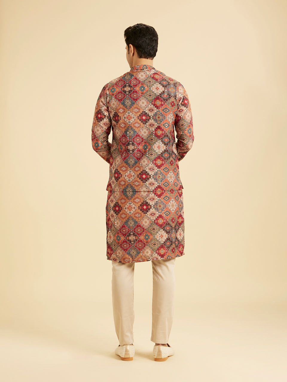 Manyavar Men Festive Fiesta Orange Kurta Jacket Set