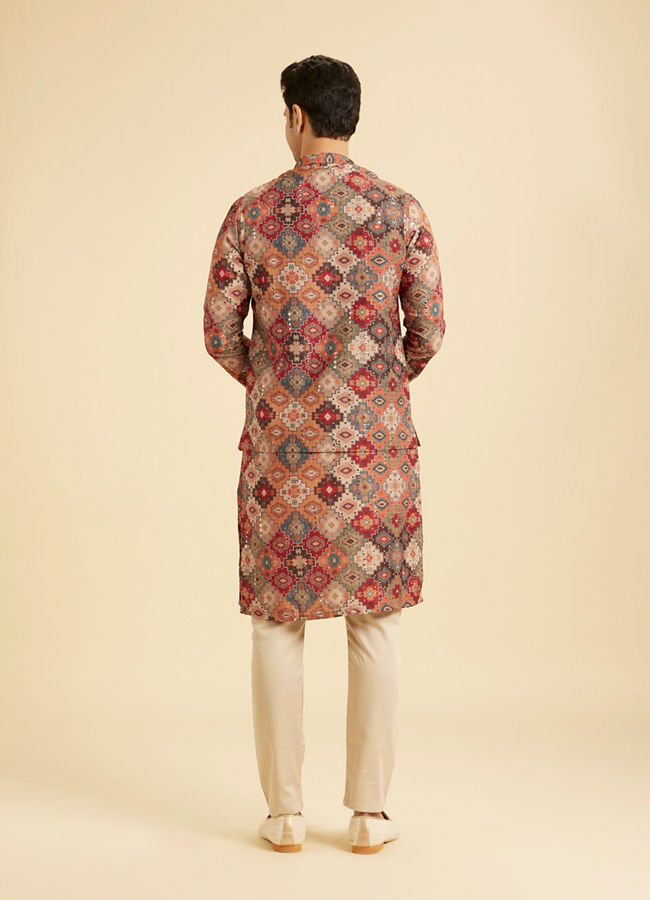 Manyavar Men Festive Fiesta Orange Kurta Jacket Set