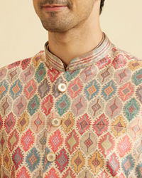 Manyavar Men Elegant Beige Kurta Jacket Set
