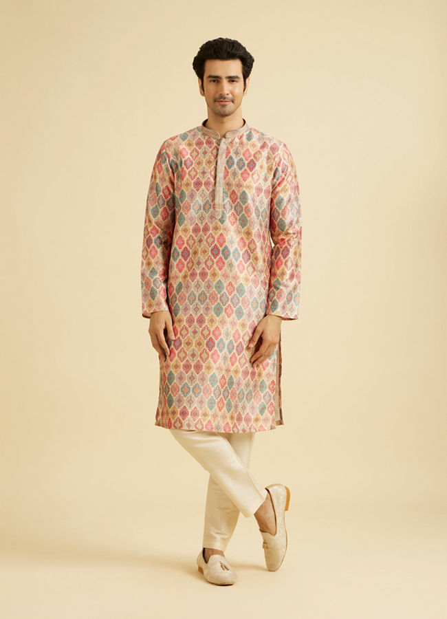 Manyavar Men Elegant Beige Kurta Jacket Set