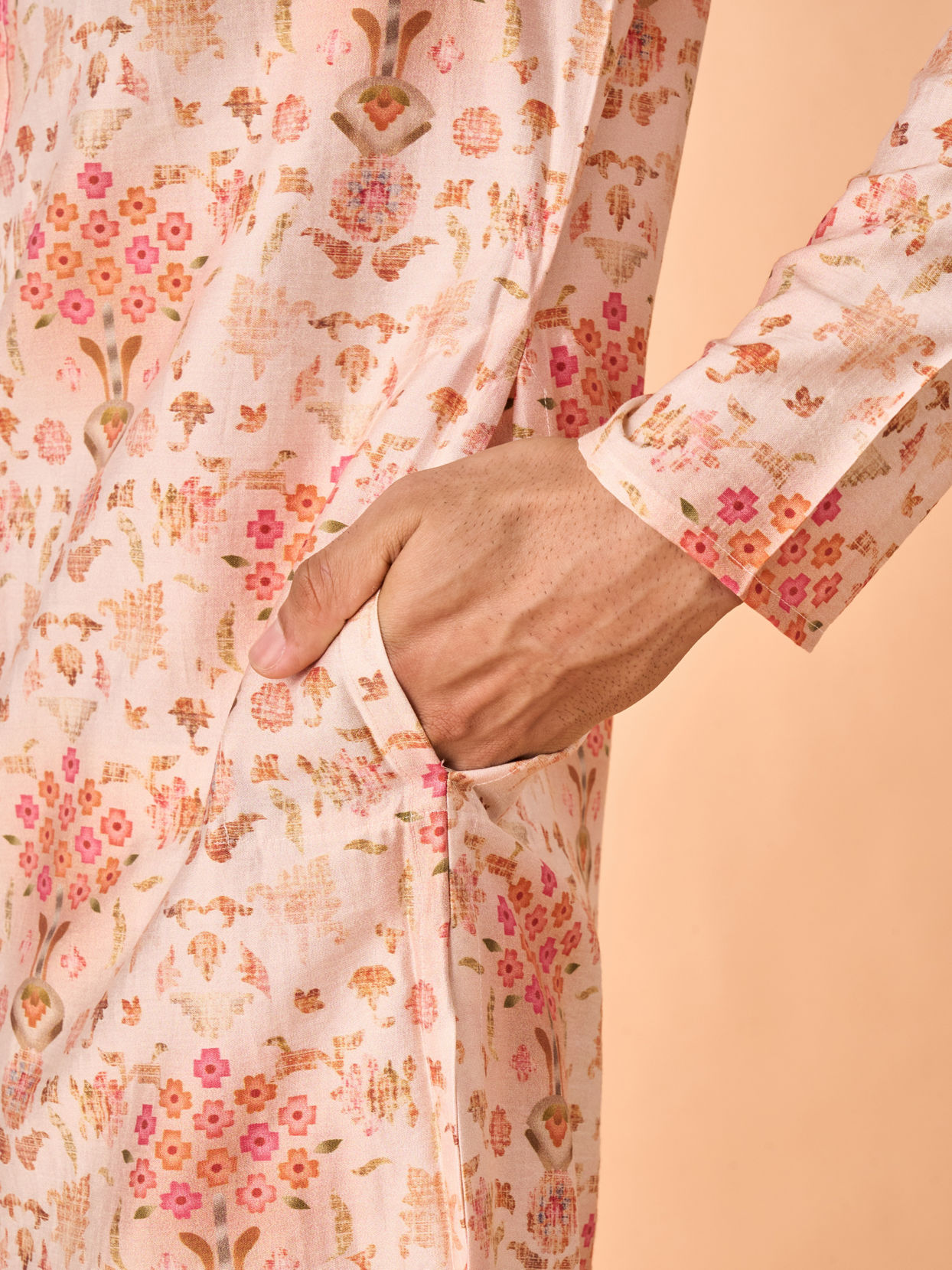 Manyavar Men Peach Radiance Kurta Jacket Set