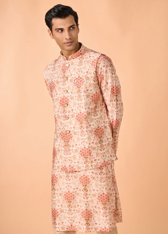 Manyavar Men Peach Radiance Kurta Jacket Set