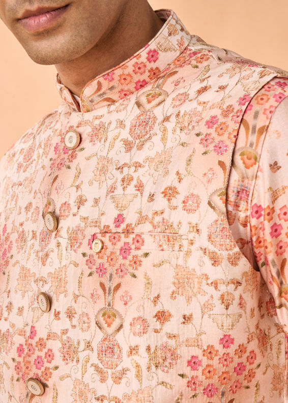 Manyavar Men Peach Radiance Kurta Jacket Set