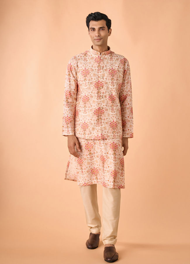 Manyavar Men Peach Radiance Kurta Jacket Set