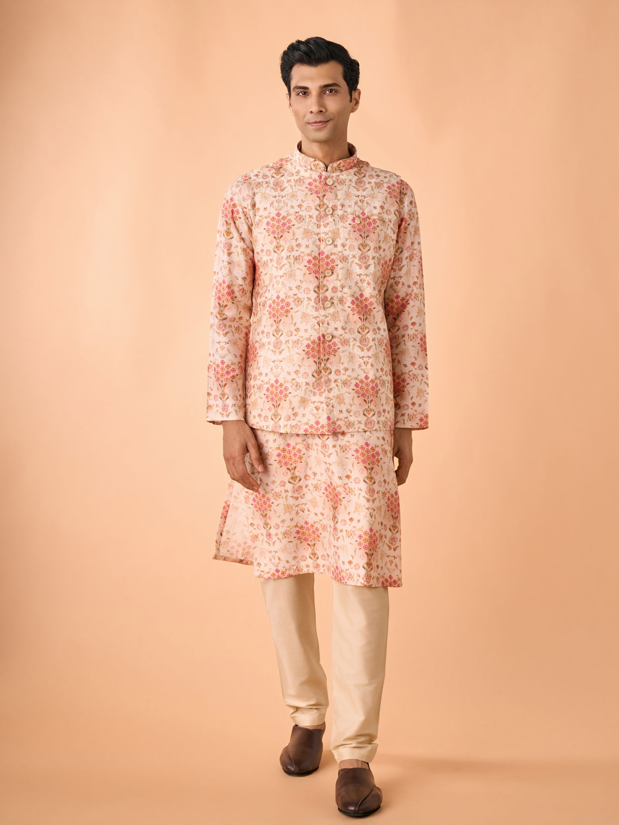 Manyavar Men Peach Radiance Kurta Jacket Set