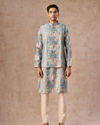 Manyavar Men Elegant Light Grey Kurta Jacket Set