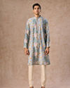 Manyavar Men Elegant Light Grey Kurta Jacket Set
