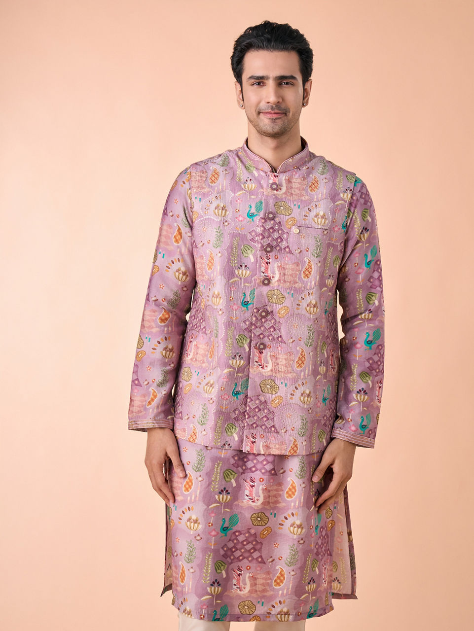Manyavar Men Lilac Elegance Kurta Jacket Set