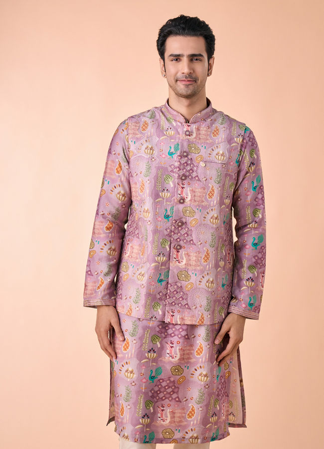 Manyavar Men Lilac Elegance Kurta Jacket Set