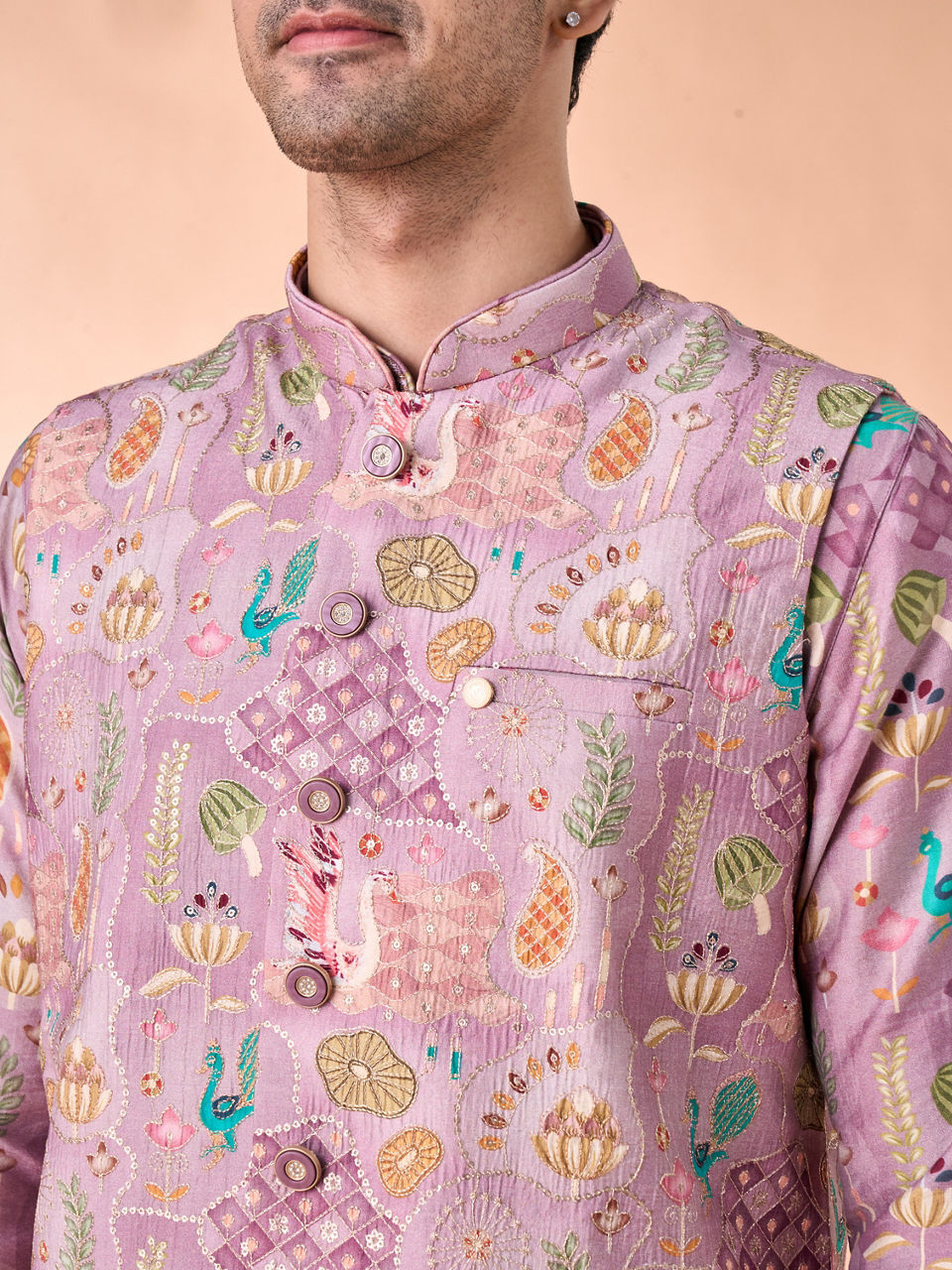 Manyavar Men Lilac Elegance Kurta Jacket Set