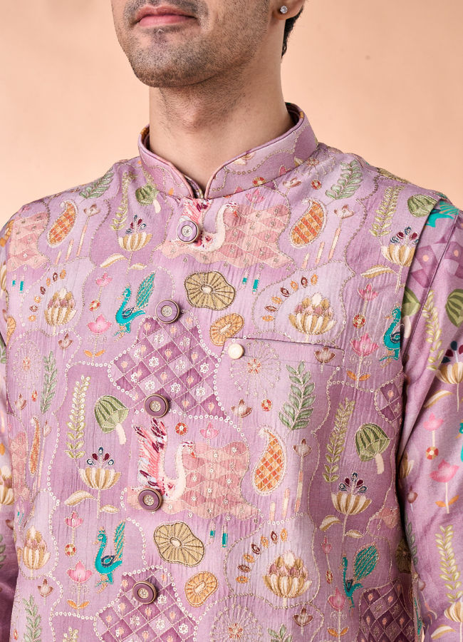 Manyavar Men Lilac Elegance Kurta Jacket Set