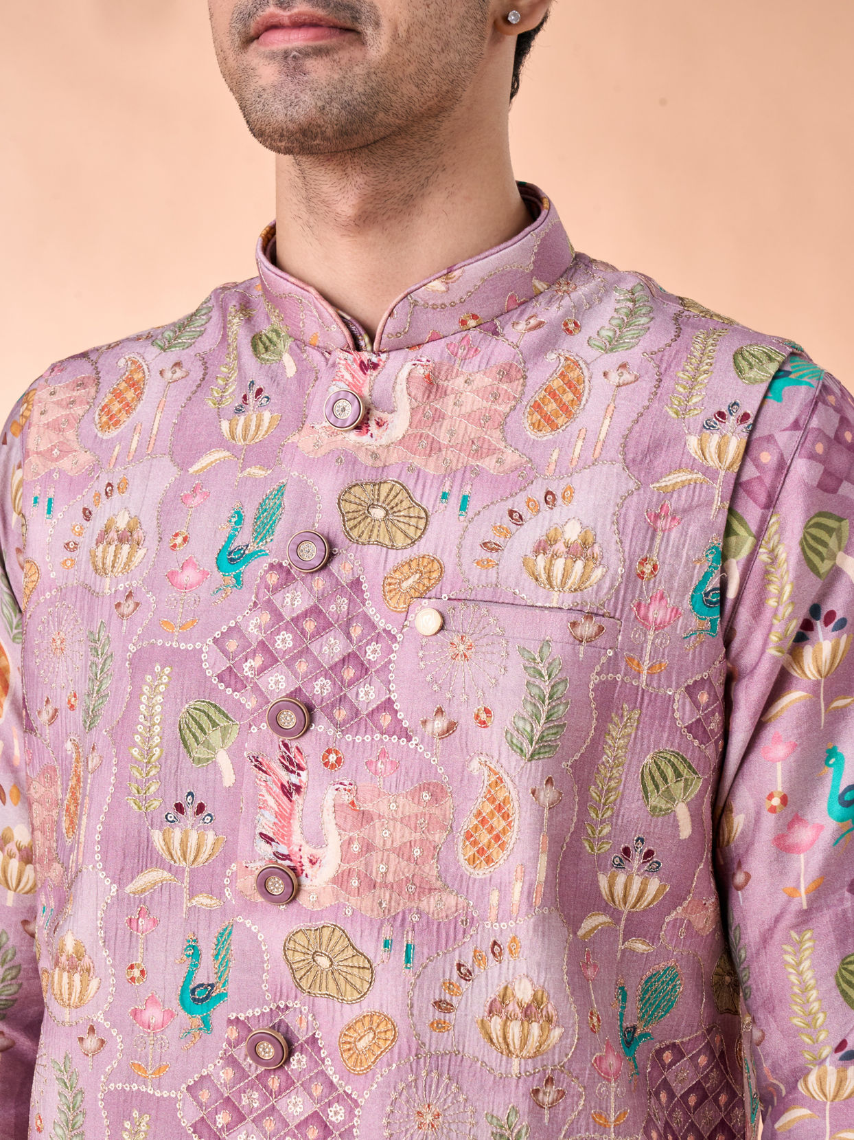 Manyavar Men Lilac Elegance Kurta Jacket Set