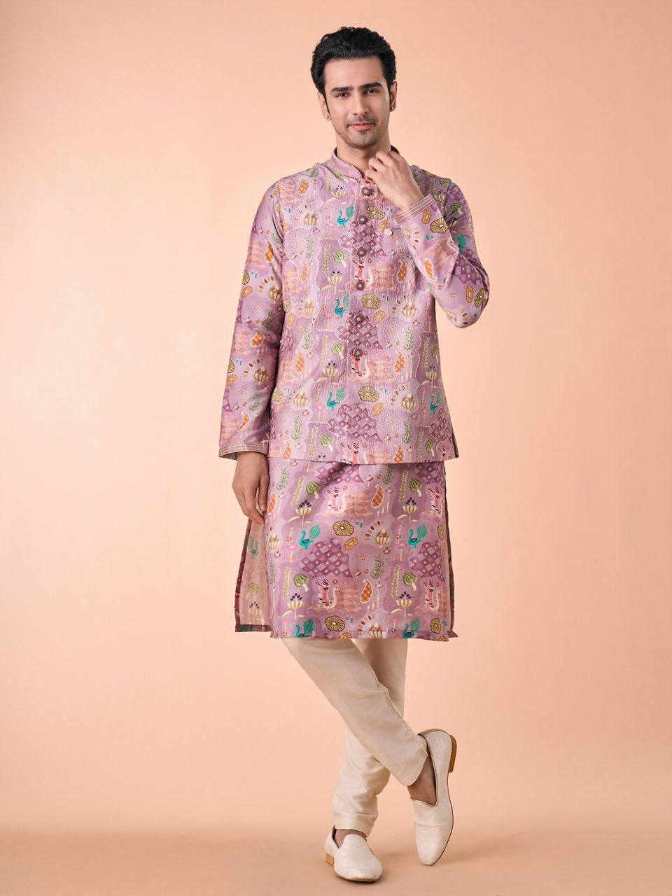 Manyavar Men Lilac Elegance Kurta Jacket Set