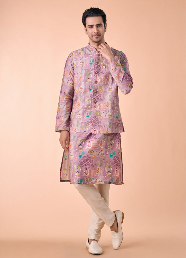 Manyavar Men Lilac Elegance Kurta Jacket Set