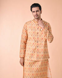 Manyavar Men Vibrant Mustard Kurta Jacket Set