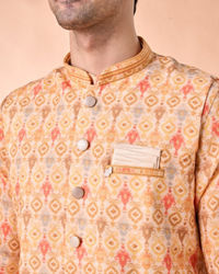 Manyavar Men Vibrant Mustard Kurta Jacket Set