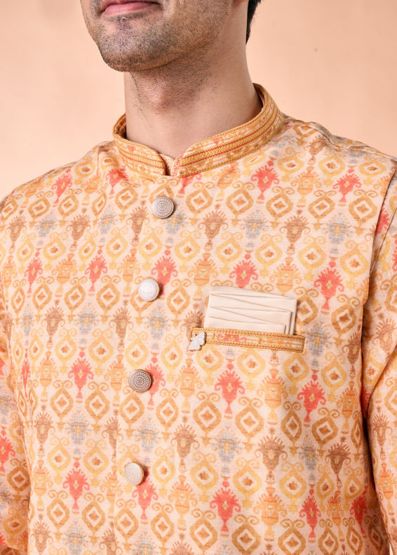 Manyavar Men Vibrant Mustard Kurta Jacket Set