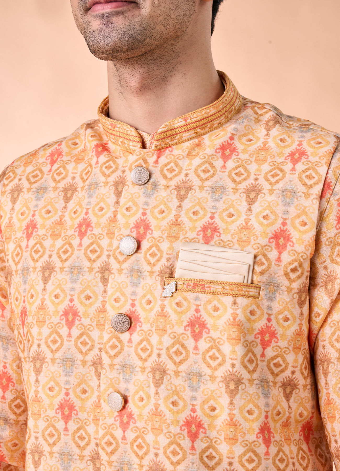 Manyavar Men Vibrant Mustard Kurta Jacket Set