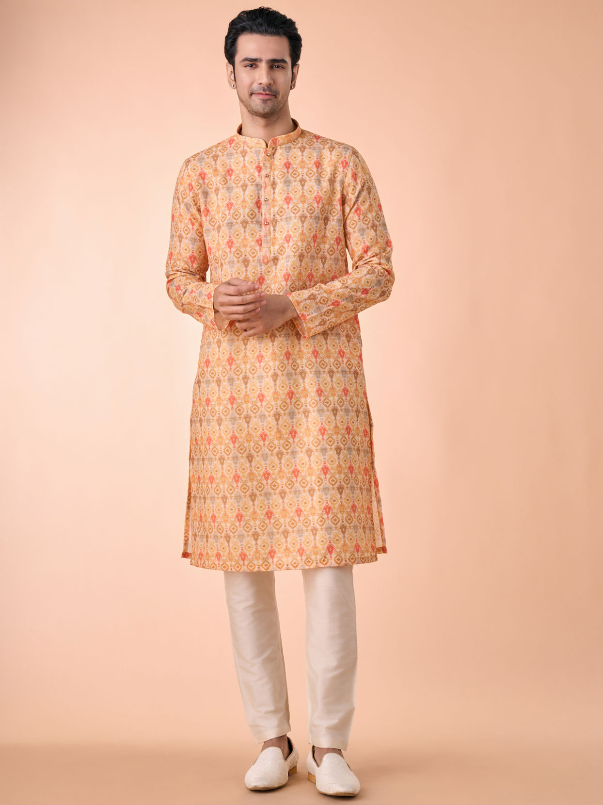 Manyavar Men Vibrant Mustard Kurta Jacket Set