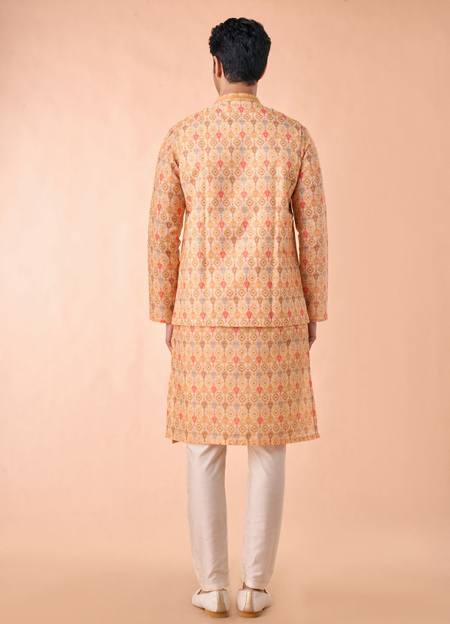 Manyavar Men Vibrant Mustard Kurta Jacket Set