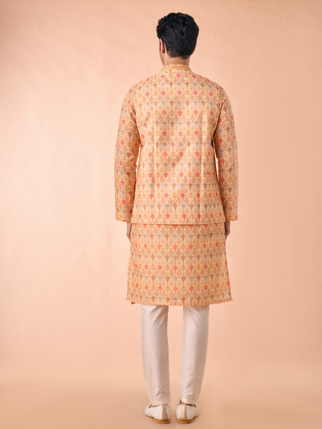 Manyavar Men Vibrant Mustard Kurta Jacket Set