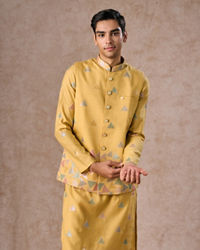 Manyavar Men Sun Kissed Yellow Kurta Jacket Set
