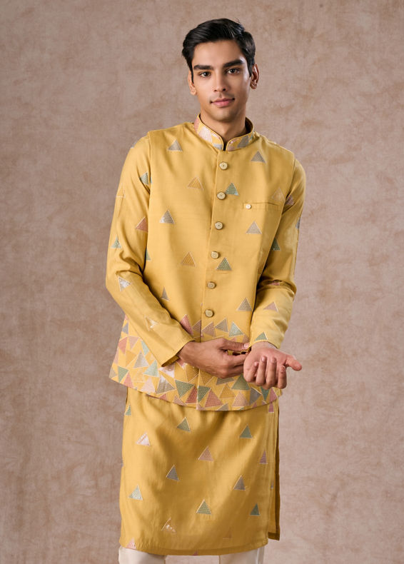 Manyavar Men Sun Kissed Yellow Kurta Jacket Set