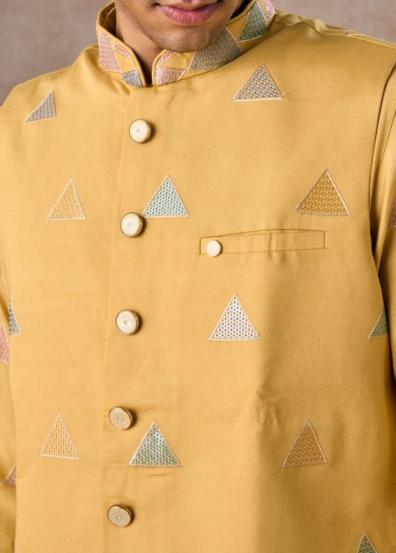 Manyavar Men Sun Kissed Yellow Kurta Jacket Set